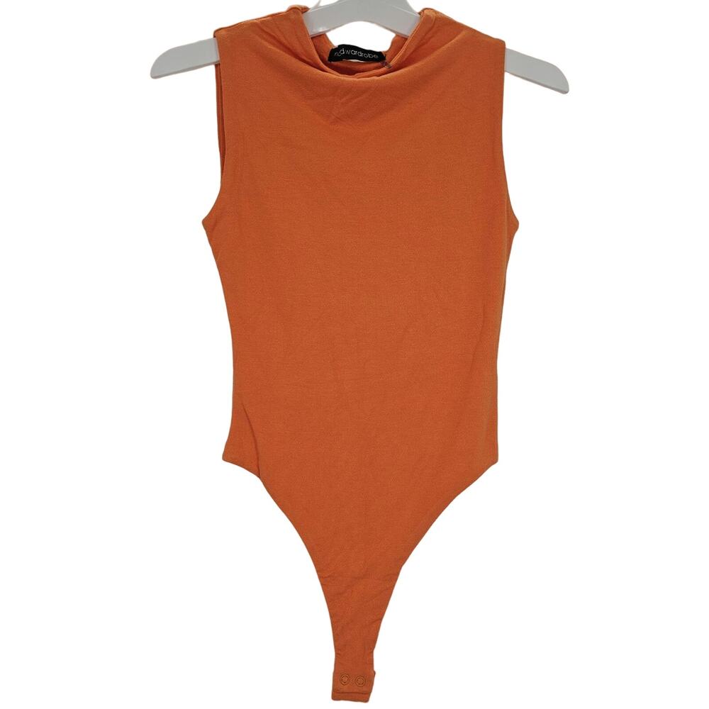 Naked Wardrobe Womans size S Sleeveless Bodysuit Orange High Neck Classic NWOT